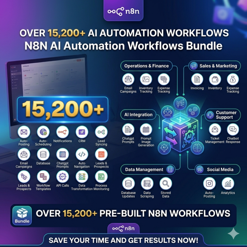 مكتبة قوالب Workflow أكثر من 15.000 أتمتة AI جاهزة باستخدام n8n